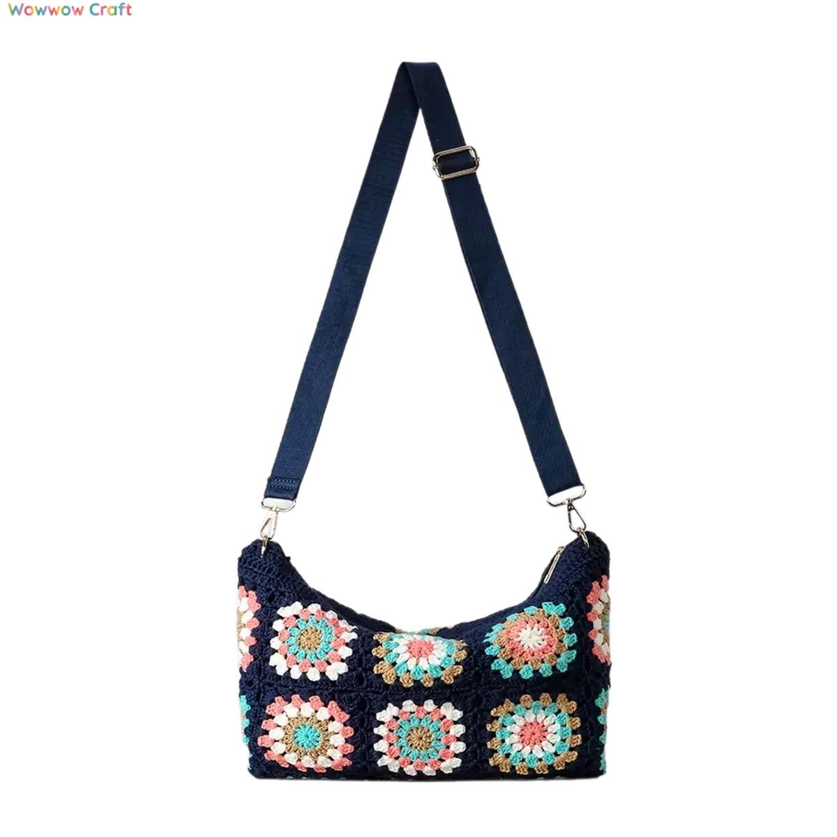 Shoulder Bags,Crossbodies,Crochet Bags,Crochet Granny Square Flower Block Crossbody Bag - Crocheted Shoulder Bag